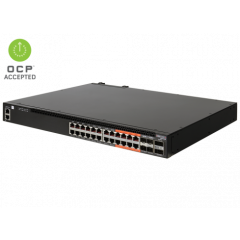 Edgecore Enterprise Switch AS4610-30P Broadcom Helix 4 based 1GbT/10GbE/20GbE 1U Ethernet PoE+ switch with ONIE, 24 RJ45, 4 SFP+  and 2 QSFP+ ports, 2 power supplies (AC), ARM Cortex A9 CPU, C2P airflow