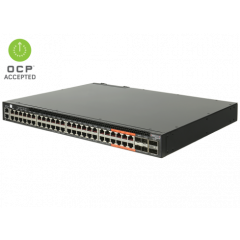Edgecore Enterprise Switch AS4610-54P Broadcom Helix 4 based 1GbT/10GbE/20GbE 1U Ethernet PoE+ switch with ONIE, 48 RJ45, 4 SFP+  and 2 QSFP+ ports, 2 power supplies (AC), ARM Cortex A9 CPU, C2P airflow