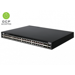 Edgecore Enterprise Switch AS4610-54T Broadcom Helix 4 based 1GbT/10GbE/20GbE 1U Ethernet switch with ONIE, 48 RJ45, 4 SFP+ and 2 QSFP+ ports, 2 power supplies (AC), ARM Cortex A9 CPU, P2C airflow