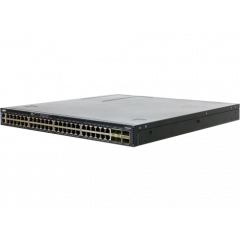 Edgecore EPS203 Enterprise Switch AS4630-54NPE Broadcom Trident III based 2.5GbT/10GbT/25GbE/100GbE 1U Ethernet PoE++ switch with ONIE, 48 RJ45 and 4 SFP28, 2 QSFP28 stacking ports, 2 power supplies (AC), Intel Atom C3558 CPU, C2P airflow