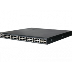 Edgecore EPS201 Enterprise Switch AS4630-54TE Broadcom Trident III based 1GbT/25GbE/100GbE 1U Ethernet switch with ONIE, 48 RJ45 and 4 SFP28, 2 QSFP28 stacking ports, 2 power supplies (AC), Intel Atom C3558 CPU, C2P airflow